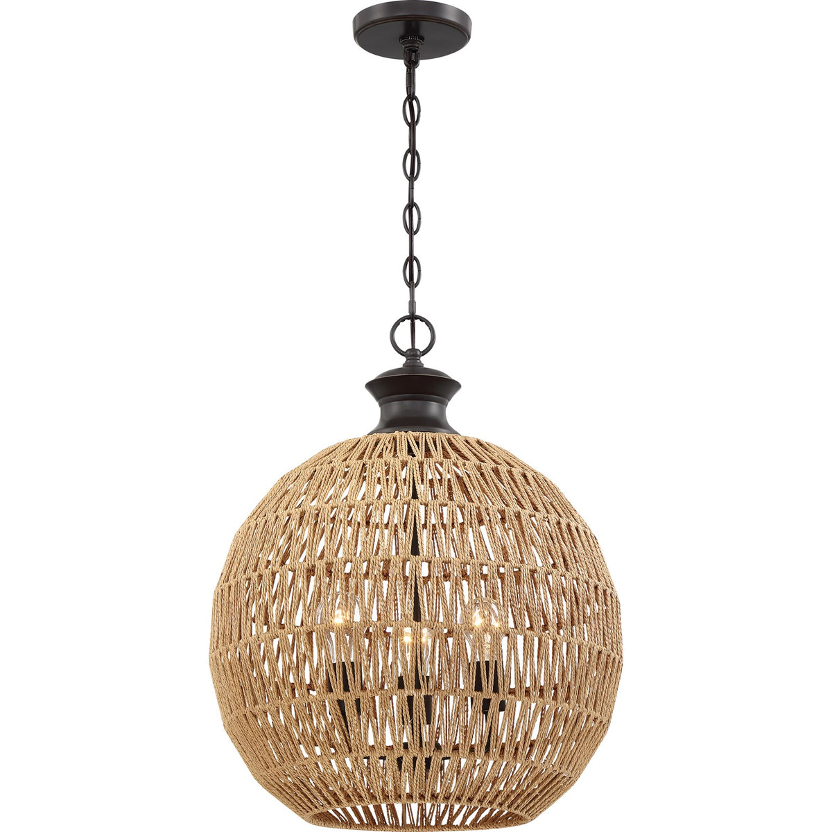 Quoizel Casablanca 18.25in 3-Light Pendant | Coastal Palladian Bronze and Natural Paper Rope | Kitchen Island & Dining Room | Model QF4034PN