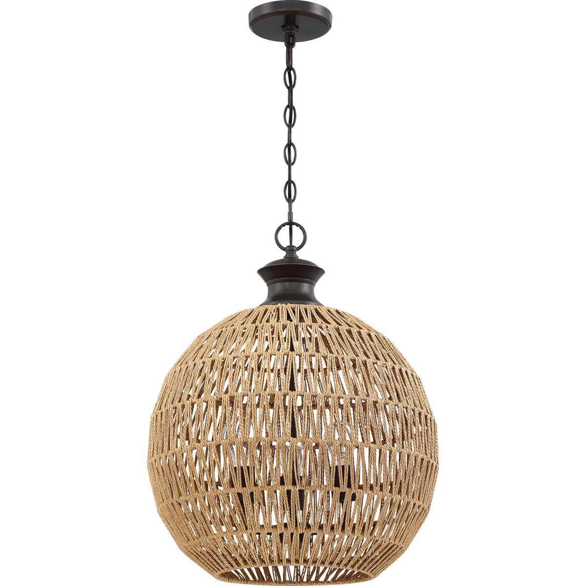 Quoizel Casablanca 18.25in 3-Light Pendant | Coastal Palladian Bronze and Natural Paper Rope | Kitchen Island & Dining Room | Model QF4034PN