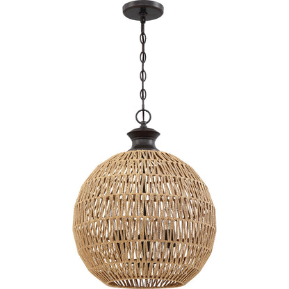 Quoizel Casablanca 18.25in 3-Light Pendant | Coastal Palladian Bronze and Natural Paper Rope | Kitchen Island & Dining Room | Model QF4034PN