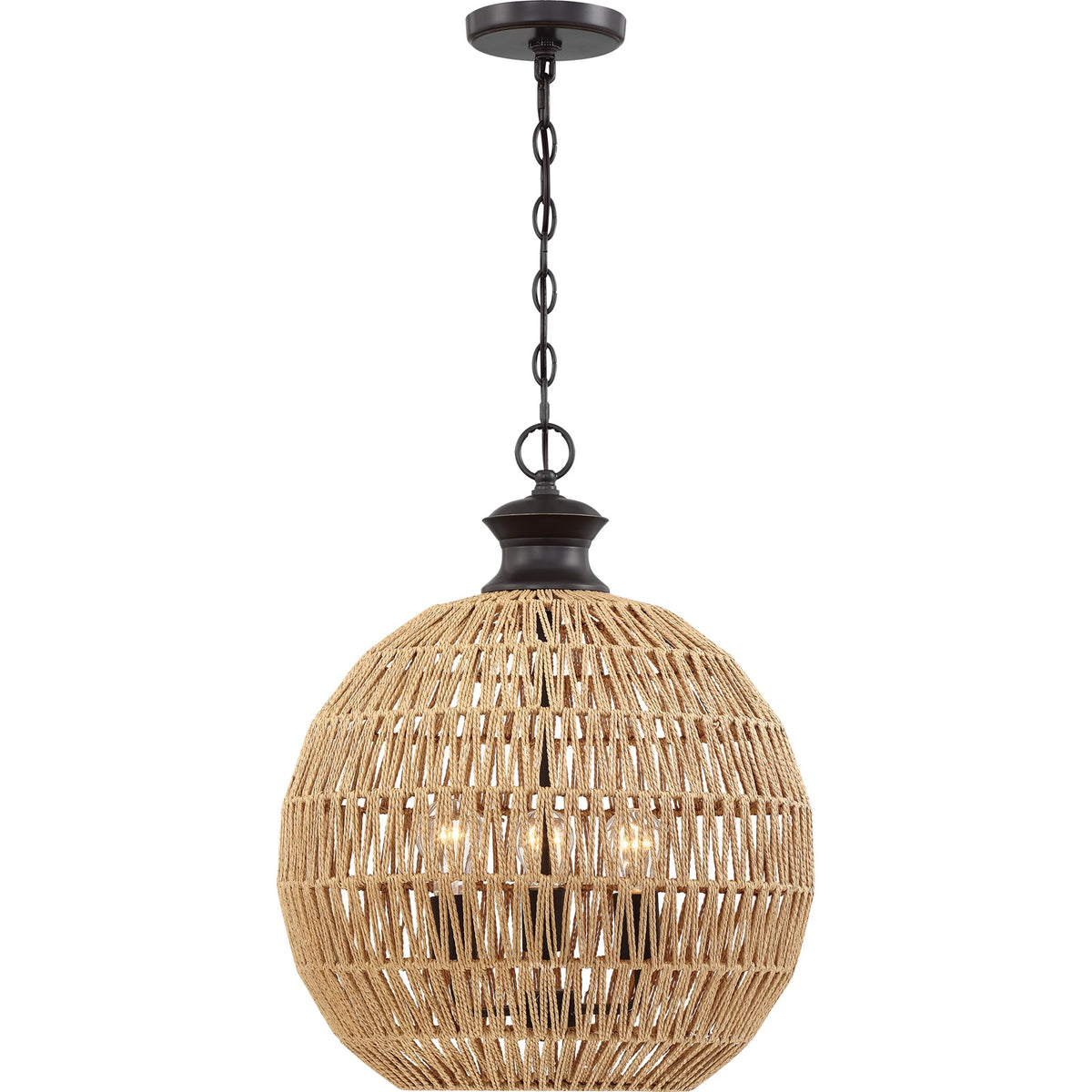 Quoizel Casablanca 18.25in 3-Light Pendant | Coastal Palladian Bronze and Natural Paper Rope | Kitchen Island & Dining Room | Model QF4034PN
