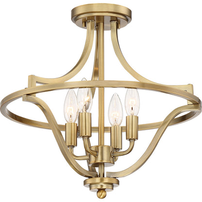 Quoizel Harvel 16in 4-Light Semi-Flush Mount | Weathered Brass Steel | Bedroom & Hallway | 16 x 16 x 15.25 in | Model QF5119WS