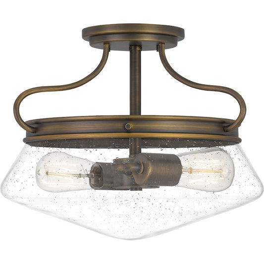 Quoizel Tucker 2 Light Semi-Flush Mount, French Bronze /Seeded Glass