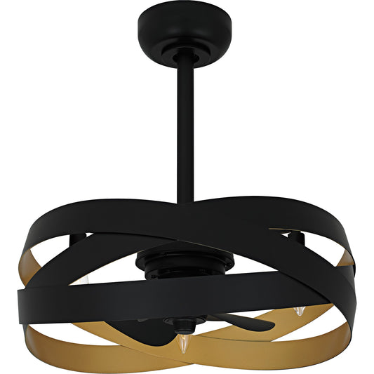 Quoizel Zito 20in 3-Light Ceiling Fan | Modern Matte Black and Gold Metal | Bedroom & Living Room | 20 x 20 x 8.75 in | Model QFA6771MBK