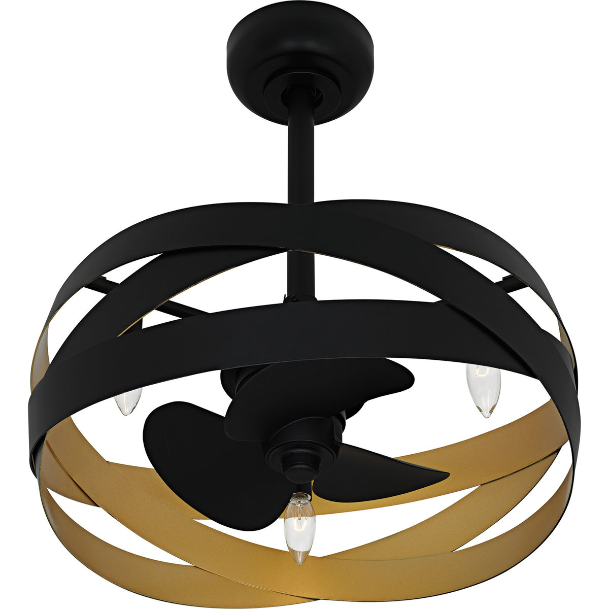 Quoizel Zito 20in 3-Light Ceiling Fan | Modern Matte Black and Gold Metal | Bedroom & Living Room | 20 x 20 x 8.75 in | Model QFA6771MBK