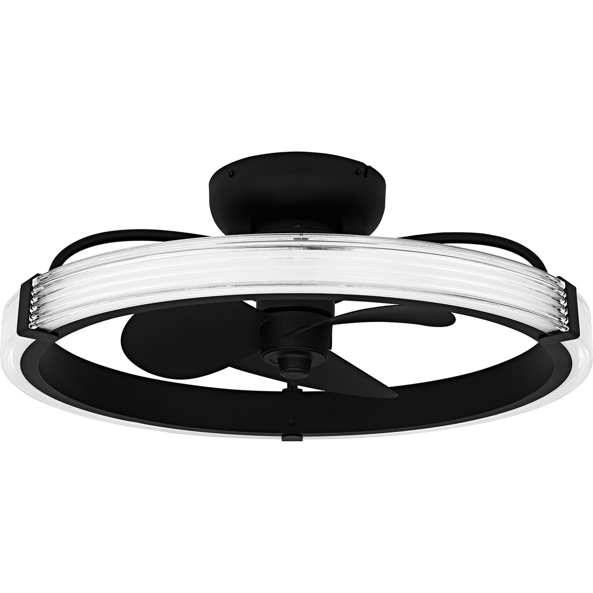 Quoizel Elrod 23.75in LED Ceiling Fan | Contemporary Matte Black and Clear Ribbed Acrylic | Bedroom & Living Room | Model QFA6805MBK