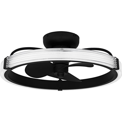 Quoizel Elrod 23.75in LED Ceiling Fan | Contemporary Matte Black and Clear Ribbed Acrylic | Bedroom & Living Room | Model QFA6805MBK