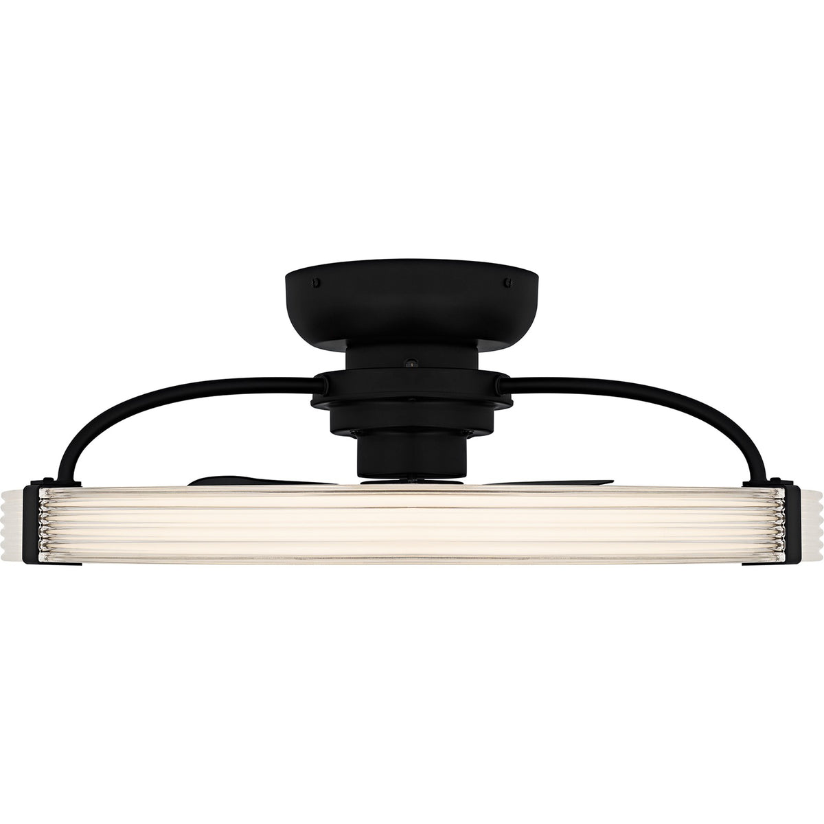 Quoizel Elrod 23.75in LED Ceiling Fan | Contemporary Matte Black and Clear Ribbed Acrylic | Bedroom & Living Room | Model QFA6805MBK