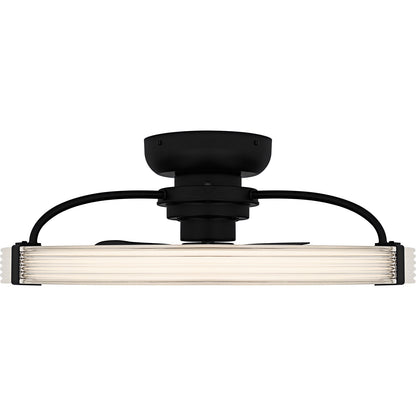 Quoizel Elrod 23.75in LED Ceiling Fan | Contemporary Matte Black and Clear Ribbed Acrylic | Bedroom & Living Room | Model QFA6805MBK