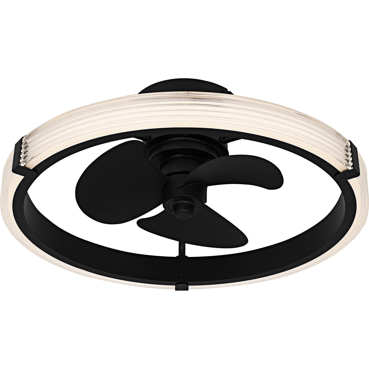 Quoizel Elrod 23.75in LED Ceiling Fan | Contemporary Matte Black and Clear Ribbed Acrylic | Bedroom & Living Room | Model QFA6805MBK