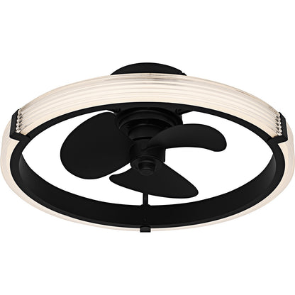 Quoizel Elrod 23.75in LED Ceiling Fan | Contemporary Matte Black and Clear Ribbed Acrylic | Bedroom & Living Room | Model QFA6805MBK