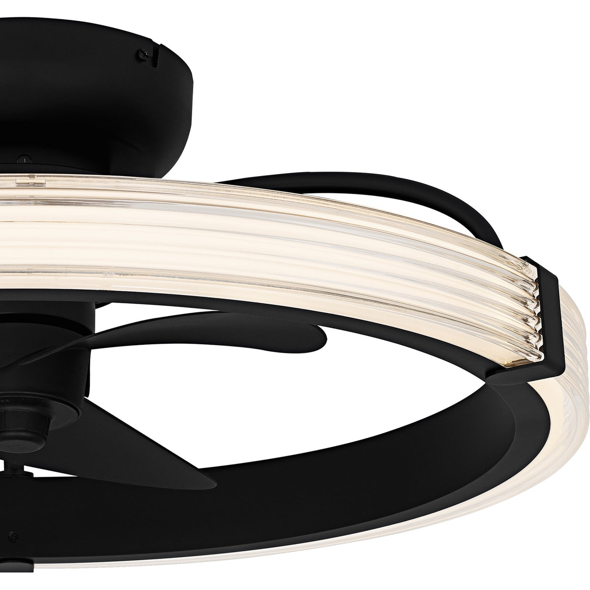 Quoizel Elrod 23.75in LED Ceiling Fan | Contemporary Matte Black and Clear Ribbed Acrylic | Bedroom & Living Room | Model QFA6805MBK