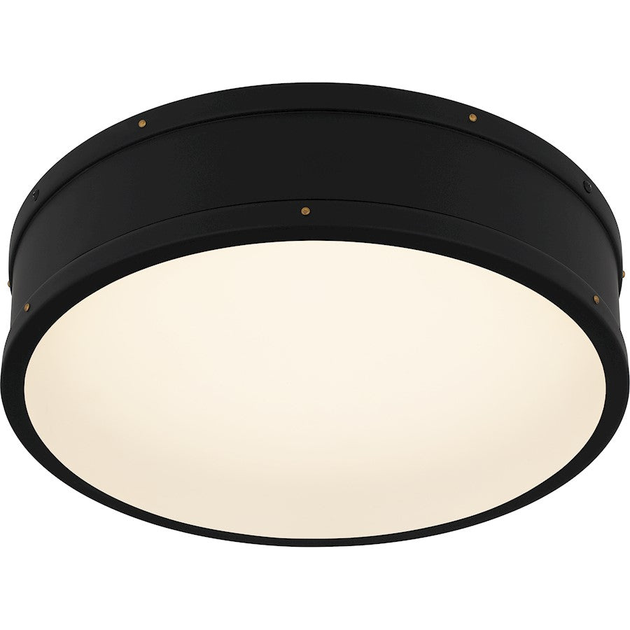 Quoizel Ahoy Integrated LED Flush Mount, Matte Black/Etched Glass