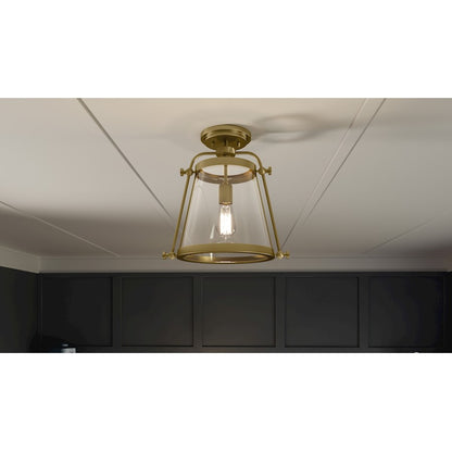 Quoizel Cardiff 1 Light Semi-Flush Mount, Weathered Brass/Clear