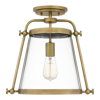 Quoizel Cardiff 1 Light Semi-Flush Mount, Weathered Brass/Clear