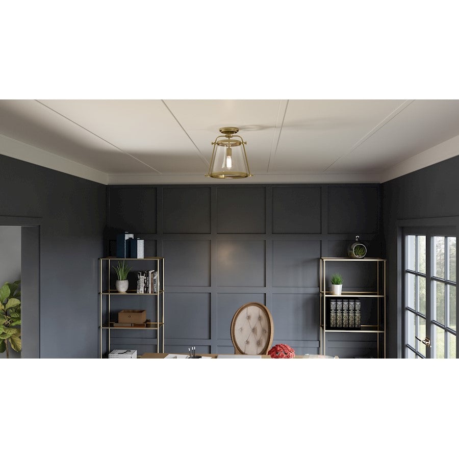 Quoizel Cardiff 1 Light Semi-Flush Mount, Weathered Brass/Clear