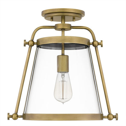 Quoizel Cardiff 1 Light Semi-Flush Mount, Weathered Brass/Clear