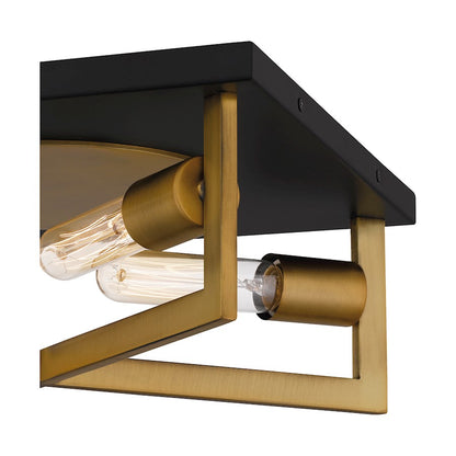 Quoizel Brunson 14in 4-Light Flush Mount | Industrial Aged Brass Steel | Entryway & Hallway | 14 x 14 x 5.5 in | Model QFL5353AB