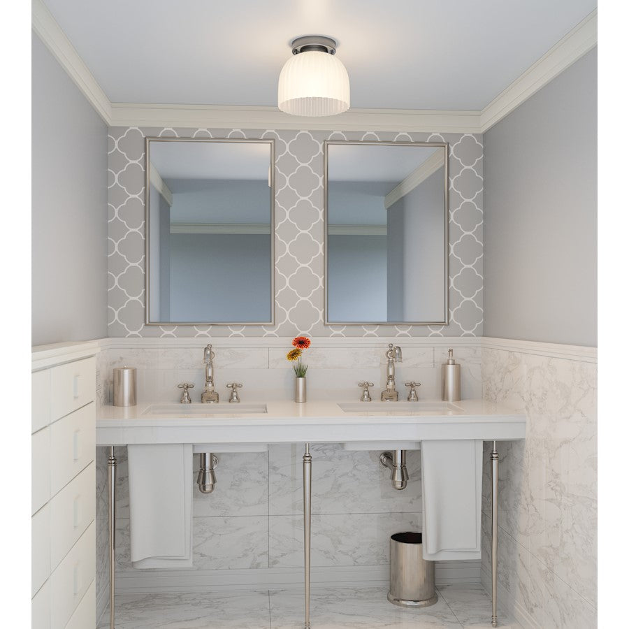 Quoizel Rembrandt 1 Light Flush Mount, Brushed Nickel/Etched Ribbed