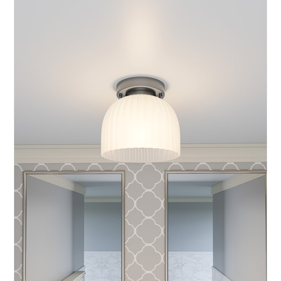 Quoizel Rembrandt 1 Light Flush Mount, Brushed Nickel/Etched Ribbed