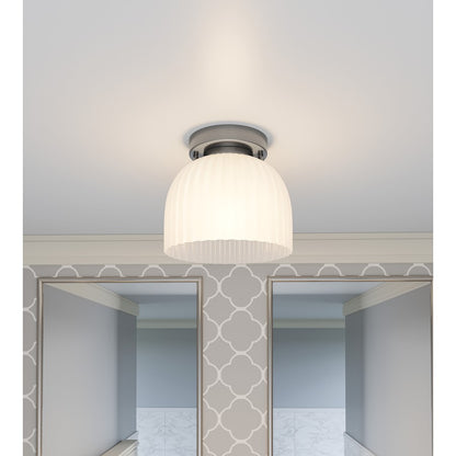Quoizel Rembrandt 1 Light Flush Mount, Brushed Nickel/Etched Ribbed