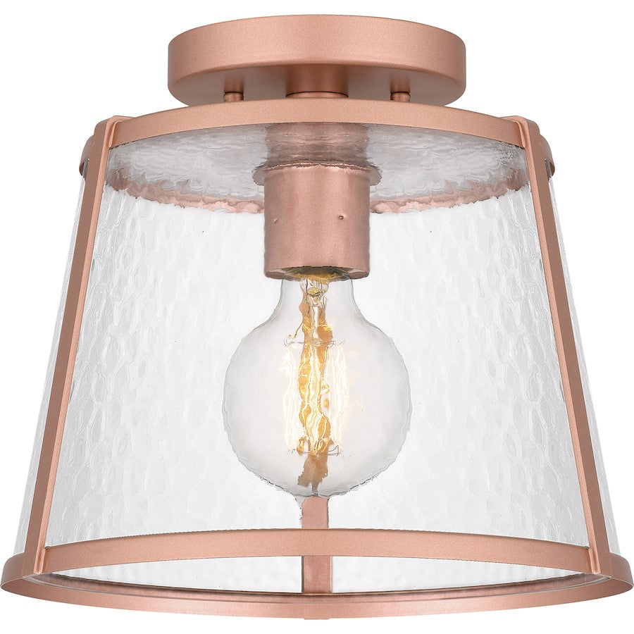 Quoizel Labrant 1 Light Semi-Flush Mount, Matte Rose Gold/Hammered