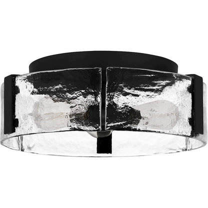 Quoizel Angora 3 Light Flush Mount, Matte Black/Clear Hammered