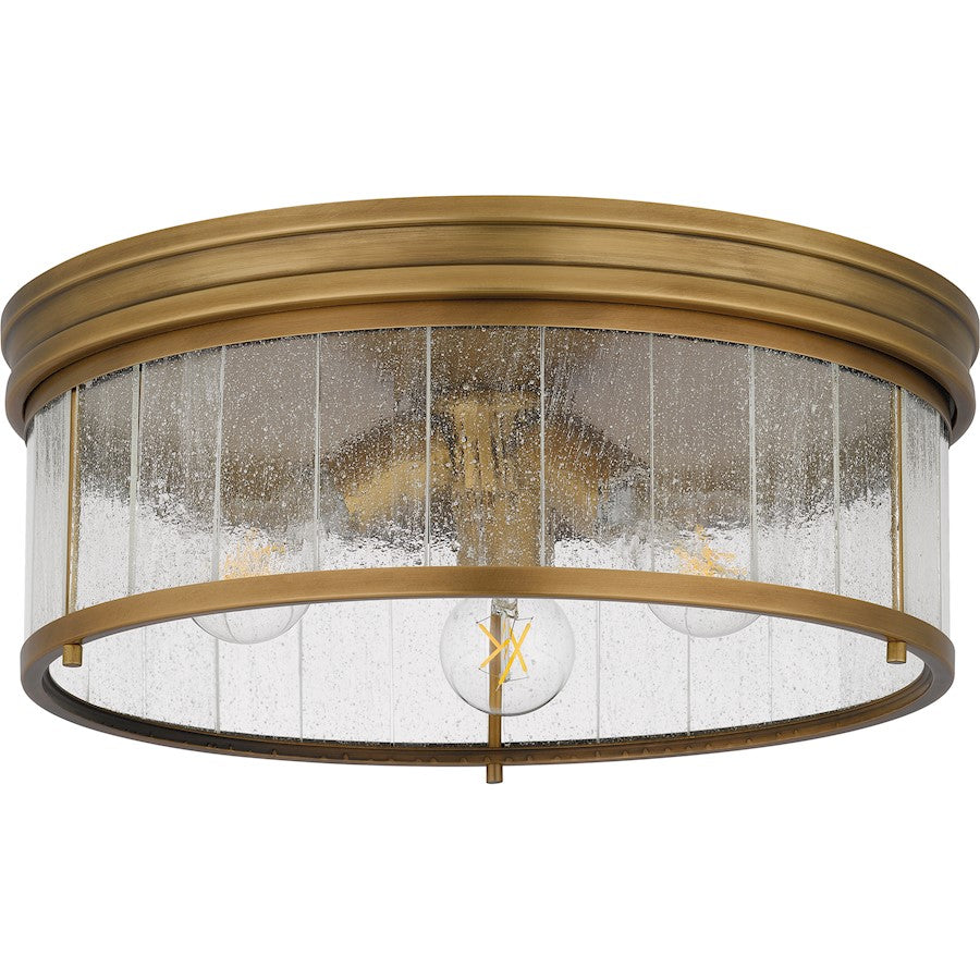 Quoizel Theodora 3 Light Flush Mount, Brass/Clear Seedy Glass