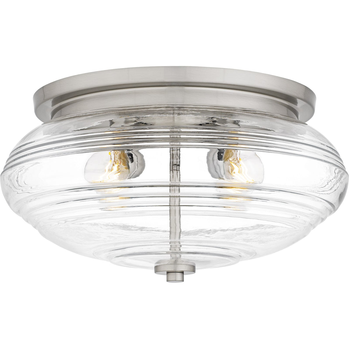 Quoizel Gatonby 16in 4-Light Flush Mount | Transitional Brushed Nickel and Clear Ribbed Glass | Entryway & Hallway | Model QFL6773BN