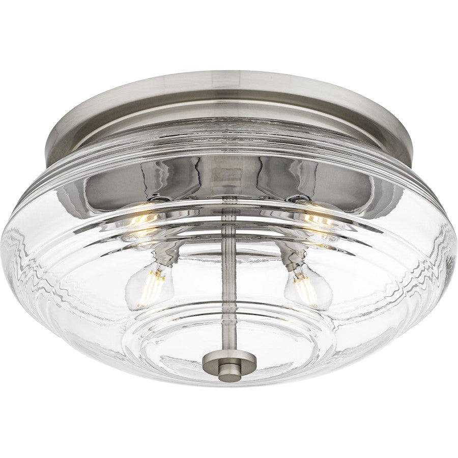 Quoizel Gatonby 16in 4-Light Flush Mount | Transitional Brushed Nickel and Clear Ribbed Glass | Entryway & Hallway | Model QFL6773BN