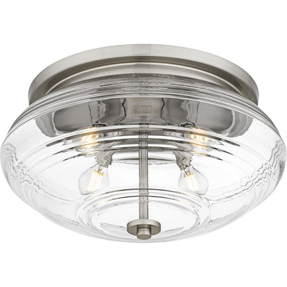 Quoizel Gatonby 16in 4-Light Flush Mount | Transitional Brushed Nickel and Clear Ribbed Glass | Entryway & Hallway | Model QFL6773BN