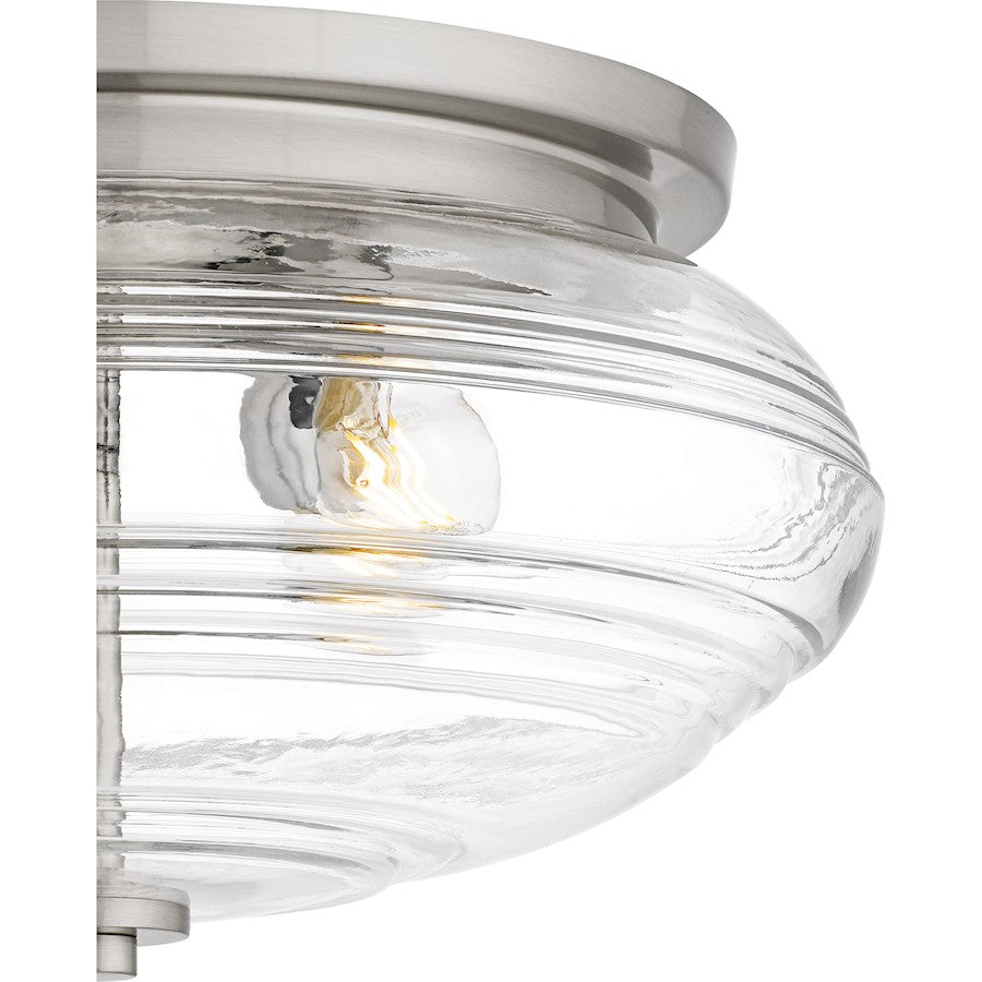 Quoizel Gatonby 16in 4-Light Flush Mount | Transitional Brushed Nickel and Clear Ribbed Glass | Entryway & Hallway | Model QFL6773BN