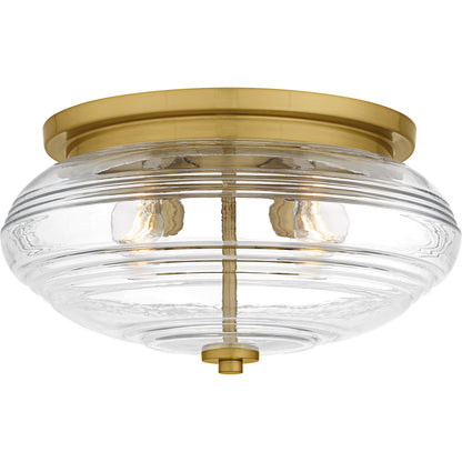 Quoizel Gatonby 16in 4-Light Flush Mount | Transitional Brushed Gold and Clear Ribbed Glass | Entryway & Hallway | Model QFL6773BRG