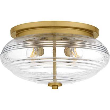 Quoizel Gatonby 16in 4-Light Flush Mount | Transitional Brushed Gold and Clear Ribbed Glass | Entryway & Hallway | Model QFL6773BRG