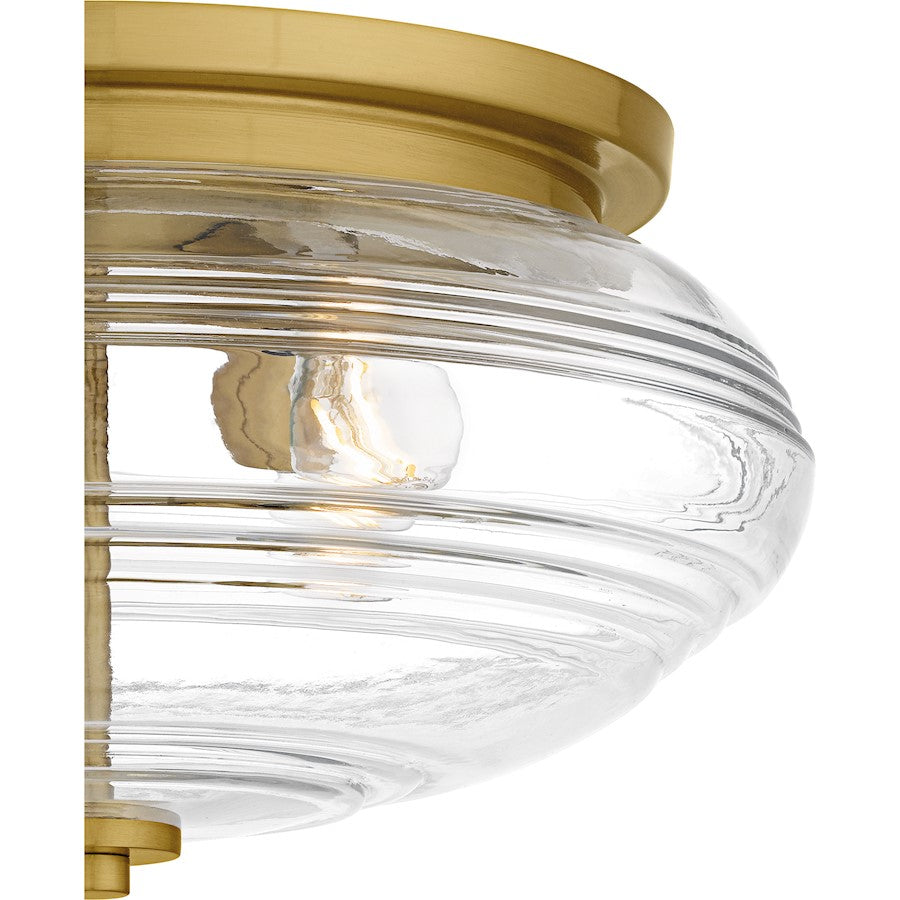 Quoizel Gatonby 16in 4-Light Flush Mount | Transitional Brushed Gold and Clear Ribbed Glass | Entryway & Hallway | Model QFL6773BRG