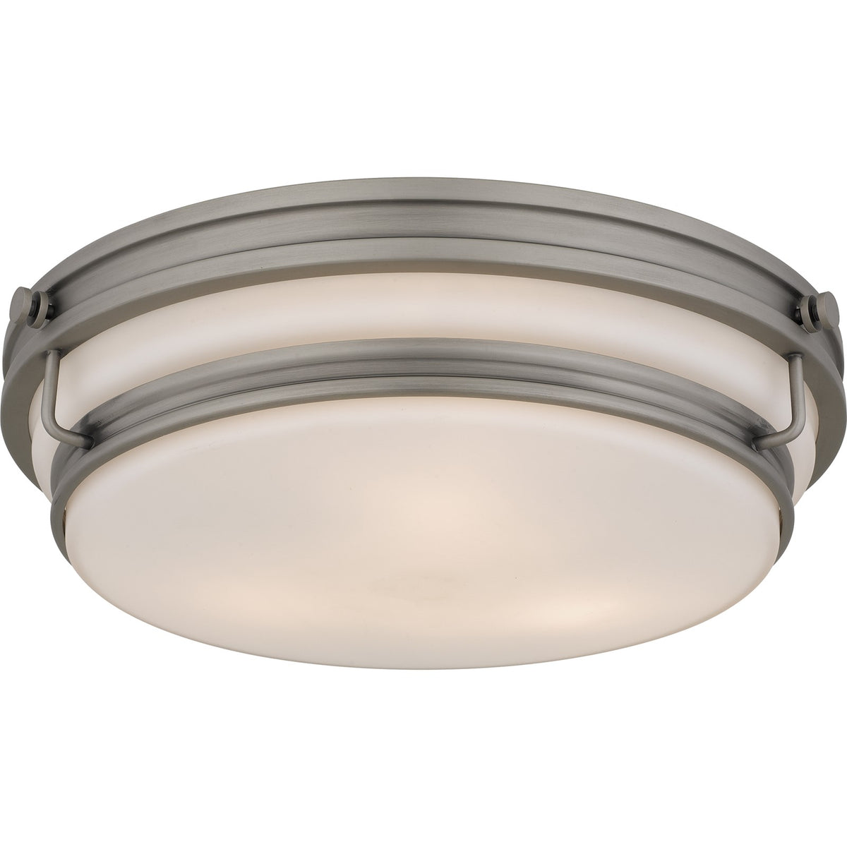 Quoizel Grafton 16in 3-Light Flush Mount | Industrial Antique Nickel and Opal Etched Glass | Entryway & Hallway | 16 x 16 x 4.25 in | Model QFL6776AN
