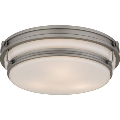 Quoizel Grafton 16in 3-Light Flush Mount | Industrial Antique Nickel and Opal Etched Glass | Entryway & Hallway | 16 x 16 x 4.25 in | Model QFL6776AN