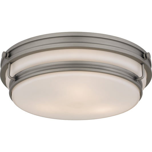 Quoizel Grafton 16in 3-Light Flush Mount | Industrial Antique Nickel and Opal Etched Glass | Entryway & Hallway | 16 x 16 x 4.25 in | Model QFL6776AN