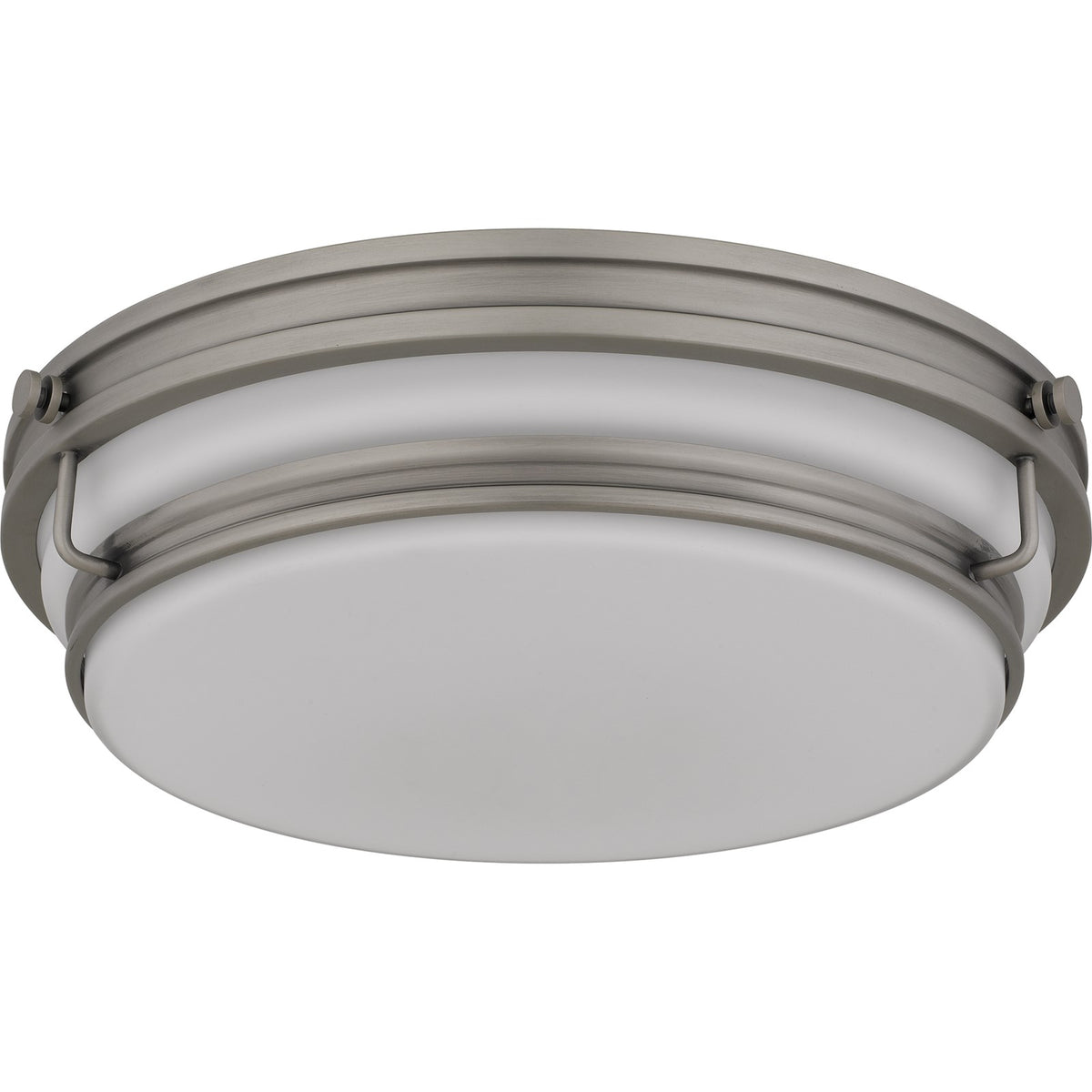 Quoizel Grafton 16in 3-Light Flush Mount | Industrial Antique Nickel and Opal Etched Glass | Entryway & Hallway | 16 x 16 x 4.25 in | Model QFL6776AN
