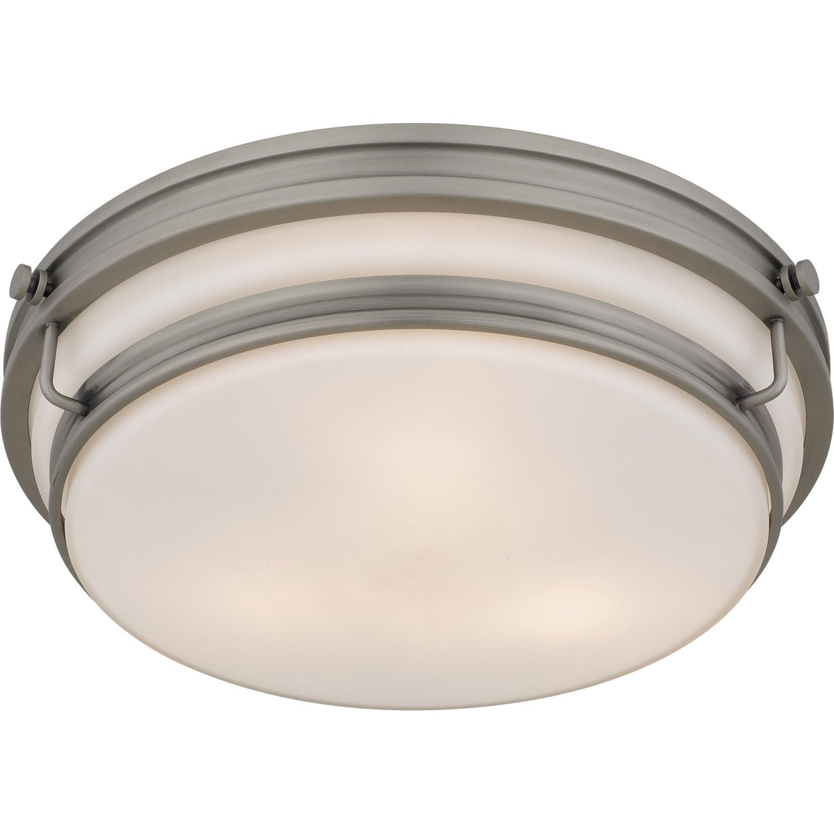 Quoizel Grafton 16in 3-Light Flush Mount | Industrial Antique Nickel and Opal Etched Glass | Entryway & Hallway | 16 x 16 x 4.25 in | Model QFL6776AN