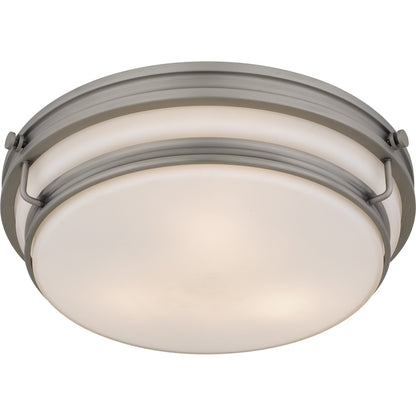 Quoizel Grafton 16in 3-Light Flush Mount | Industrial Antique Nickel and Opal Etched Glass | Entryway & Hallway | 16 x 16 x 4.25 in | Model QFL6776AN