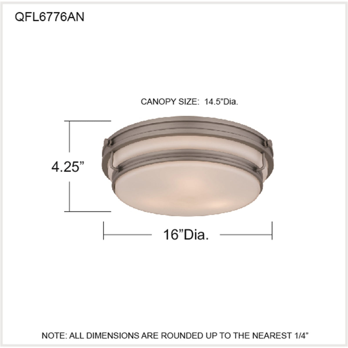 Quoizel Grafton 16in 3-Light Flush Mount | Industrial Antique Nickel and Opal Etched Glass | Entryway & Hallway | 16 x 16 x 4.25 in | Model QFL6776AN