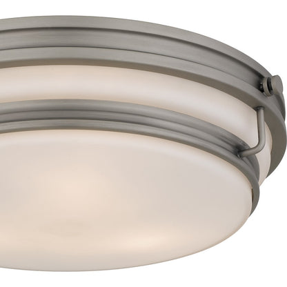 Quoizel Grafton 16in 3-Light Flush Mount | Industrial Antique Nickel and Opal Etched Glass | Entryway & Hallway | 16 x 16 x 4.25 in | Model QFL6776AN