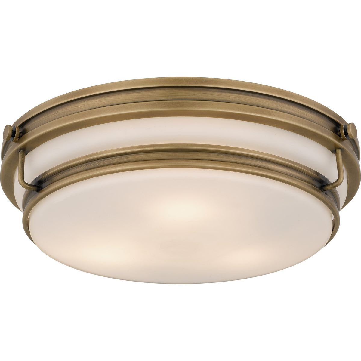 Quoizel Grafton 16in 3-Light Flush Mount | Industrial Weathered Brass and Opal Etched Glass | Bedroom & Hallway | 16 x 16 x 4.25 in | Model QFL6776WS