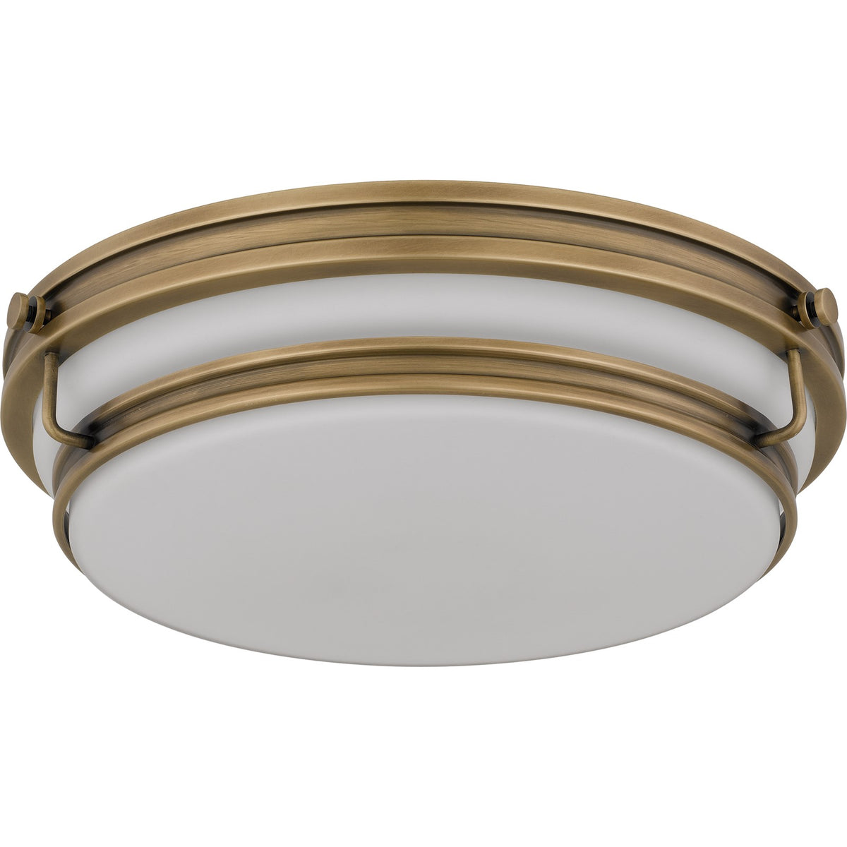 Quoizel Grafton 16in 3-Light Flush Mount | Industrial Weathered Brass and Opal Etched Glass | Bedroom & Hallway | 16 x 16 x 4.25 in | Model QFL6776WS