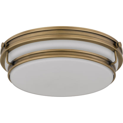 Quoizel Grafton 16in 3-Light Flush Mount | Industrial Weathered Brass and Opal Etched Glass | Bedroom & Hallway | 16 x 16 x 4.25 in | Model QFL6776WS