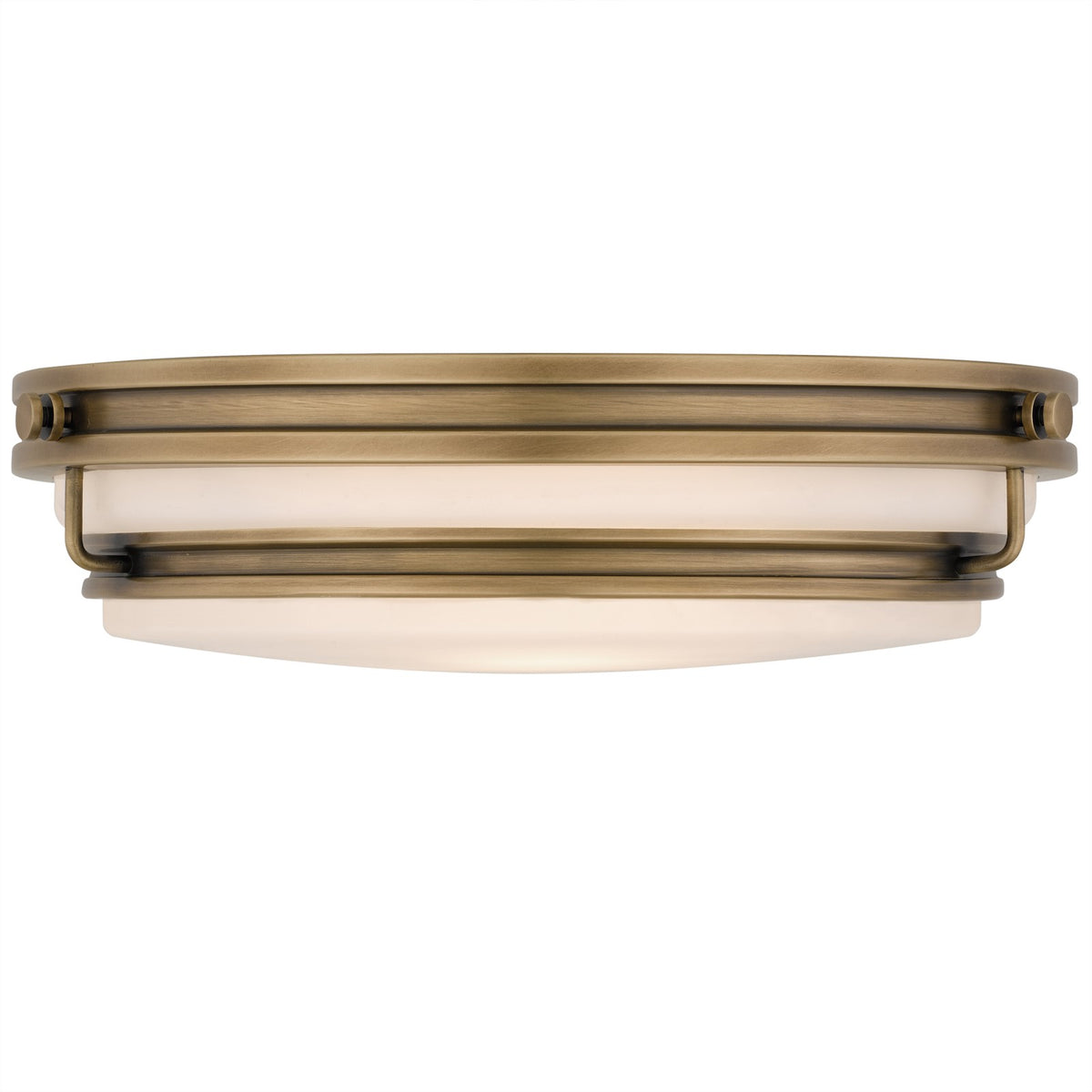 Quoizel Grafton 16in 3-Light Flush Mount | Industrial Weathered Brass and Opal Etched Glass | Bedroom & Hallway | 16 x 16 x 4.25 in | Model QFL6776WS