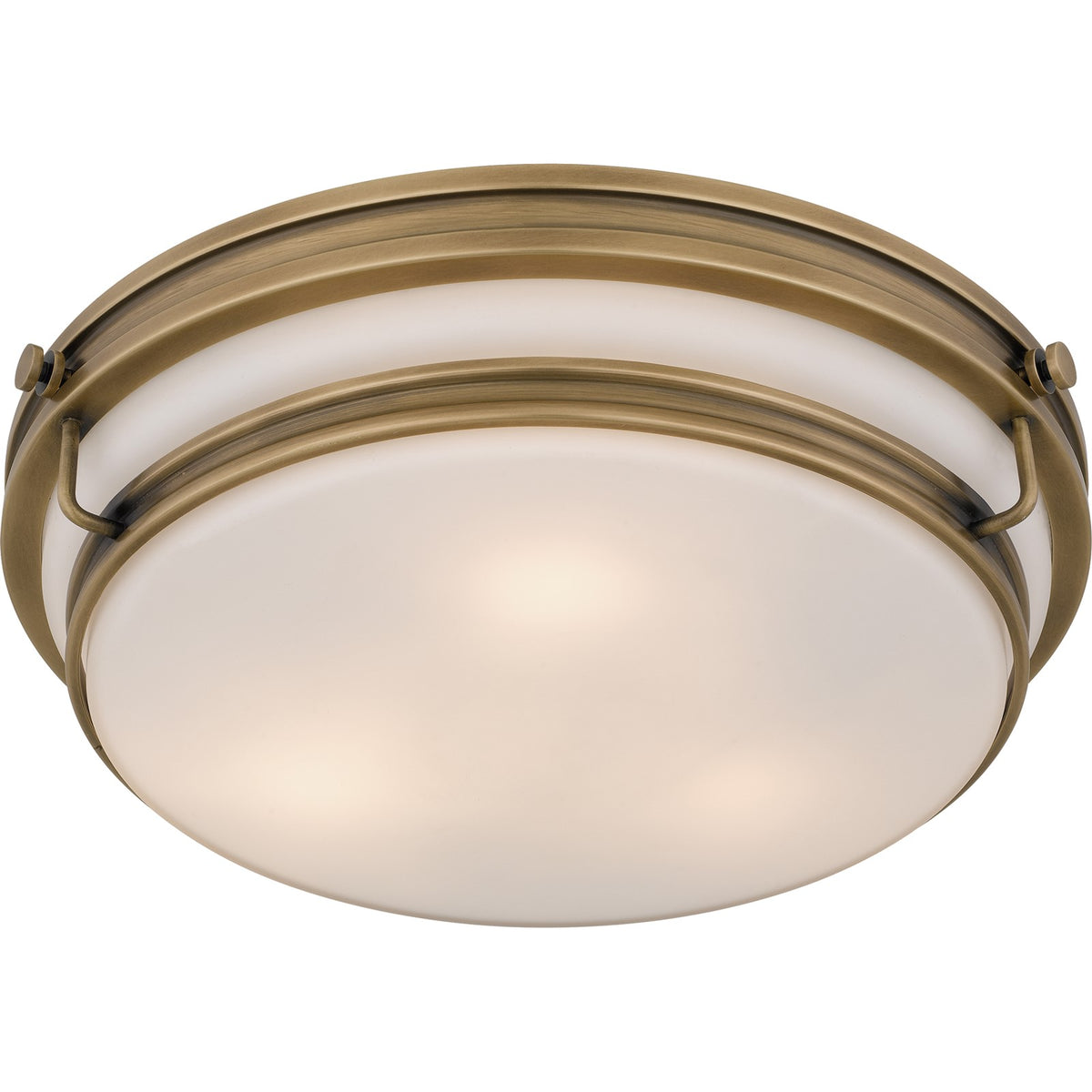 Quoizel Grafton 16in 3-Light Flush Mount | Industrial Weathered Brass and Opal Etched Glass | Bedroom & Hallway | 16 x 16 x 4.25 in | Model QFL6776WS