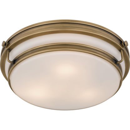 Quoizel Grafton 16in 3-Light Flush Mount | Industrial Weathered Brass and Opal Etched Glass | Bedroom & Hallway | 16 x 16 x 4.25 in | Model QFL6776WS