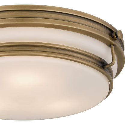 Quoizel Grafton 16in 3-Light Flush Mount | Industrial Weathered Brass and Opal Etched Glass | Bedroom & Hallway | 16 x 16 x 4.25 in | Model QFL6776WS
