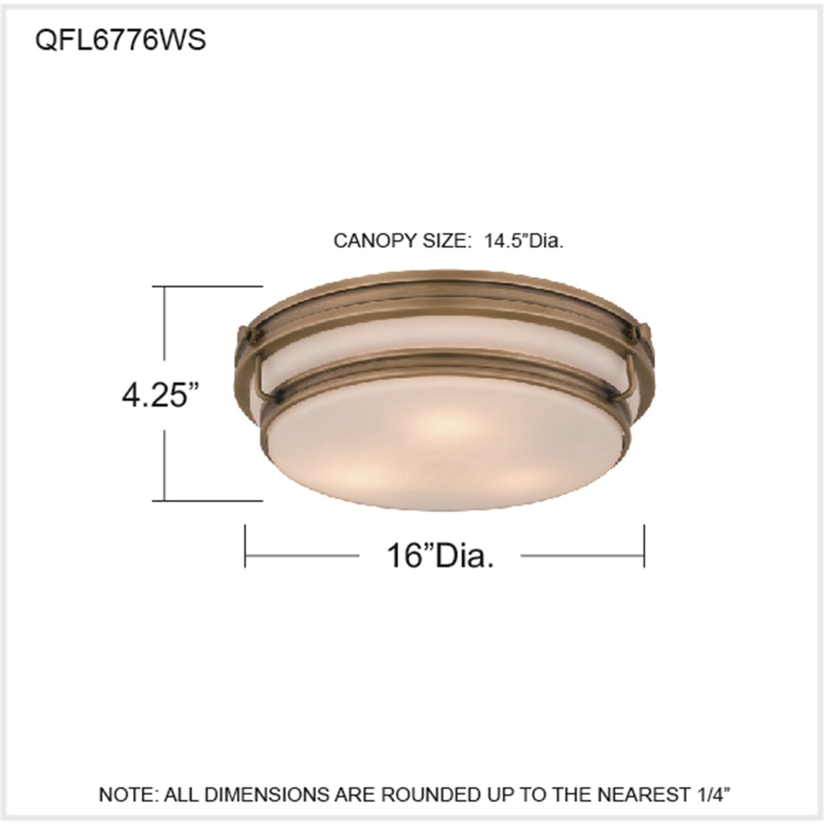 Quoizel Grafton 16in 3-Light Flush Mount | Industrial Weathered Brass and Opal Etched Glass | Bedroom & Hallway | 16 x 16 x 4.25 in | Model QFL6776WS